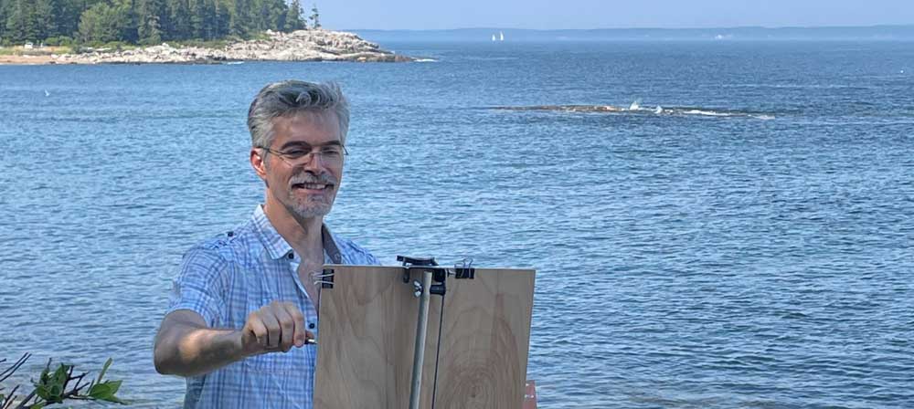 Shane McDonald paints en plein air at Reid State Park, Maine, July, 2022