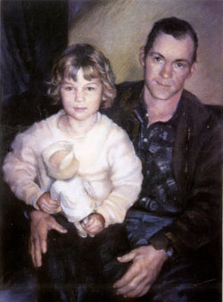 Pastel portrait from old photo of father and child
