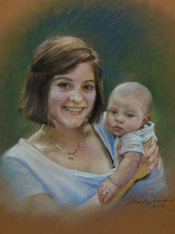 pastel portrait of a mother and her baby