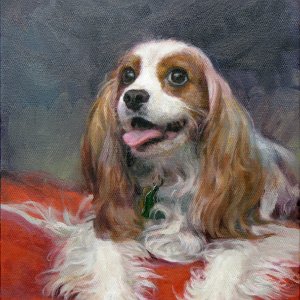 portrait painting of a Cavalier King Charles Spaniel