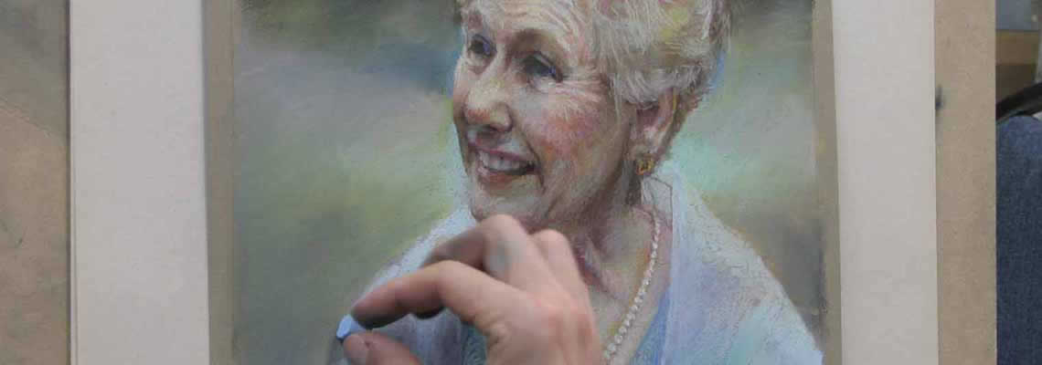 Pastel painting of smiling elderly woman by Shane McDonald