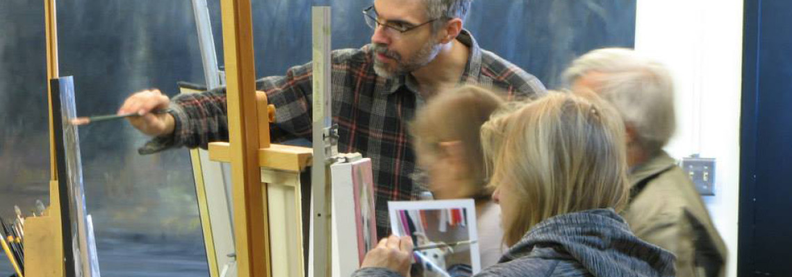 Drawing and painting students painting at Shane McDonald Studios