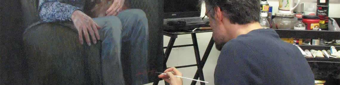 artist applies a signature to a commissioned portrait painting