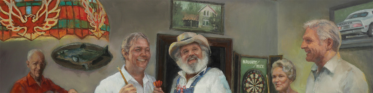 Group portrait of five individuals at Morris Point bar