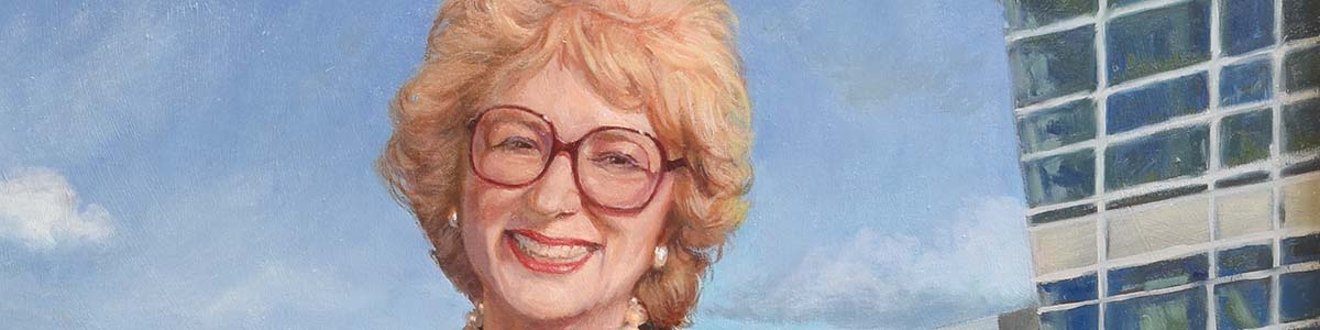 painting detail of Betty L. Siegel by Shane McDonald