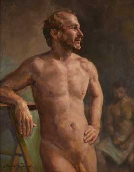 painting of a nude male in a steam room