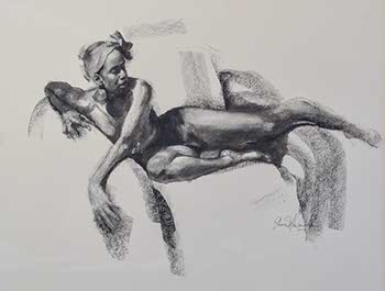 drawing of a black woman twisting out of a reclining pose