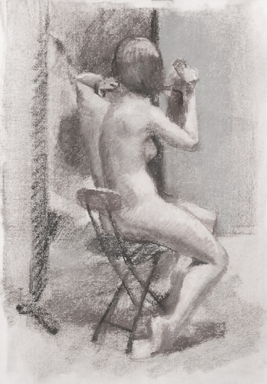 figure sketch of a nude back of a woman holding her hair by Shane McDonald