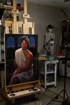 studio shot of The Fleeting of the Eternal painting by Maria Andrea showing scale