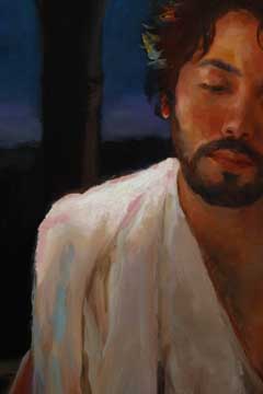 detail of contemporary modern painting of an ancient Greek nobleman by Maria Andrea