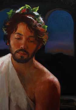 detail of contemporary modern painting of an ancient Greek nobleman by Maria Andrea