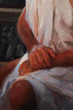detail of contemporary modern painting of an ancient Greek nobleman by Maria Andrea