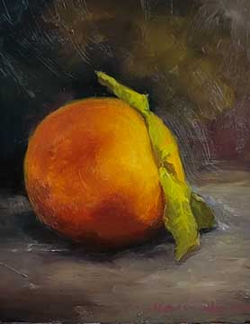 Peach still life painting by Maria Andrea