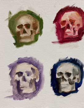 painting student color study of a skull