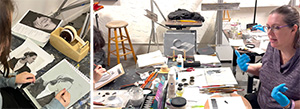 photo of Shane McDonald teaching drawing and painting concepts at an easel in front of anonymous students