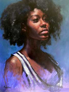 Kristina Havens' painting of a young black woman's portrait on purple