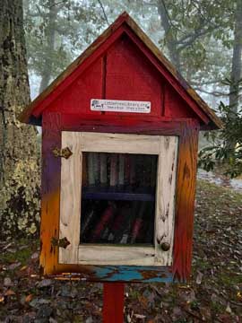 a little red community book-lending library