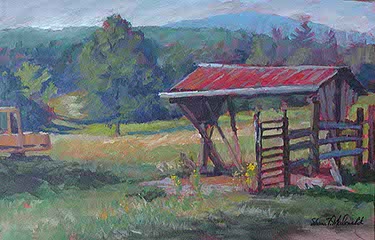 plein air landscape painting of a feed trough in northern Georgia