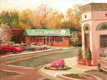 painting of a small-town drug store