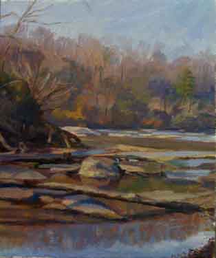plein air painting of the Chattahoochee River's low waters
