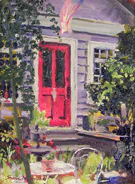 plein air painting of a red door by artist Shane McDonald