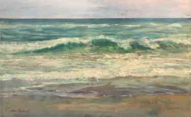 painting of seascape waves, surf, and sand
