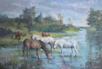 painting horses on the marshes of the French Mediterranean shore