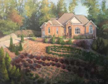 landscape painting of a home on a hill in Canton, GA