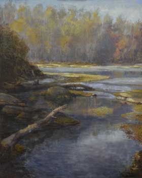 painting of the Chattahoochee River on a sunny winter morning