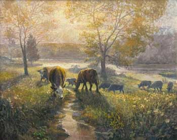 painting of cows in a landscape of Elba, Alabama farmland