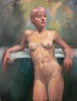 A female standing confidently in the nude