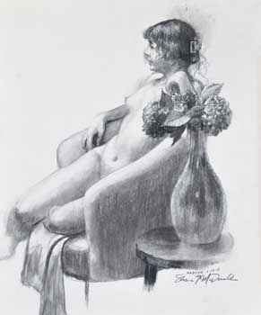 charcoal drawing of a seated nude female model