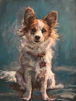 portrait painting of a young continental toy spaniel