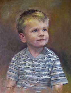 oil portrait of a young boy wearing a horizontal-striped shirt