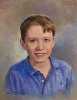 oil painting of a bust of a boy with blue eyes