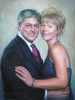 oil portrait of a man and woman in formal wear