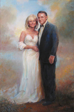 Soft formal oil portrait of a couple in formal attire