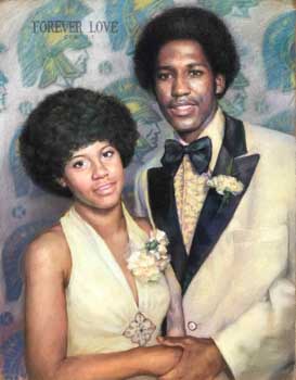 pastel portrait pastel portrait of an African American couple at High School Prom in the 1970s
