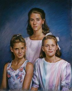pastel portrait of three sisters posing