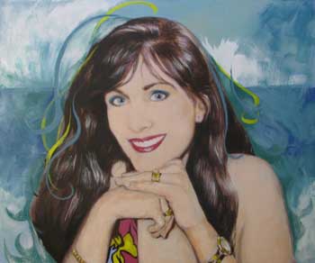 portrait painting of a brunette woman in pop art style