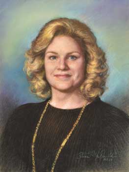 pastel portrait bust painting of a blonde woman