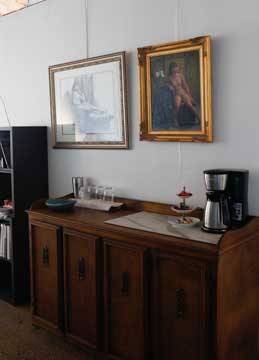 artist's instructional studio buffet counter for serving coffee and refreshments