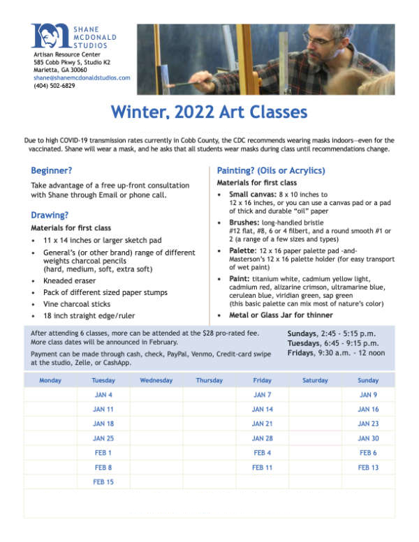 Art Class calendar flyer